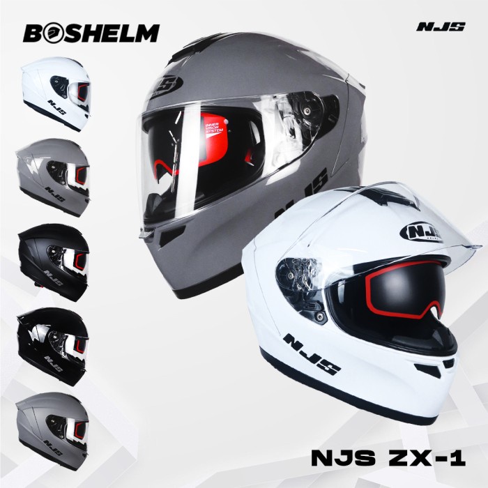 NJS ZX-1 Solid STONE GREY GLOSSY Helm Full Face SNI