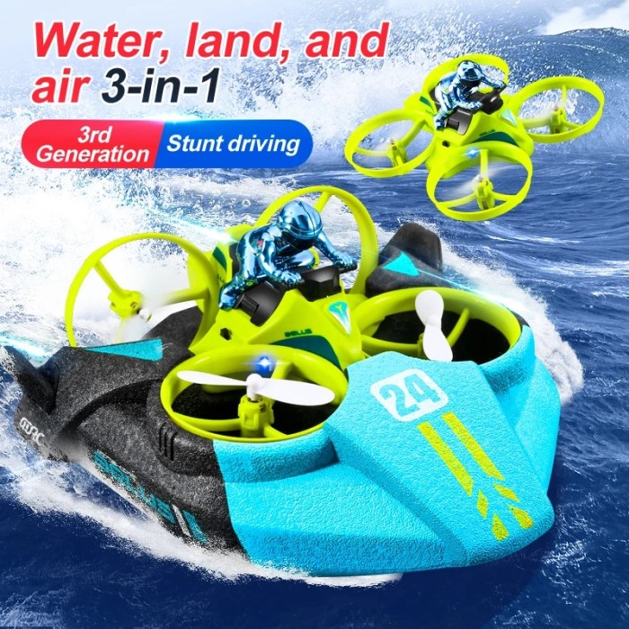 4DRC V24 Mini RC Drone Water Land Air Flight Hovercraft Boat Speed