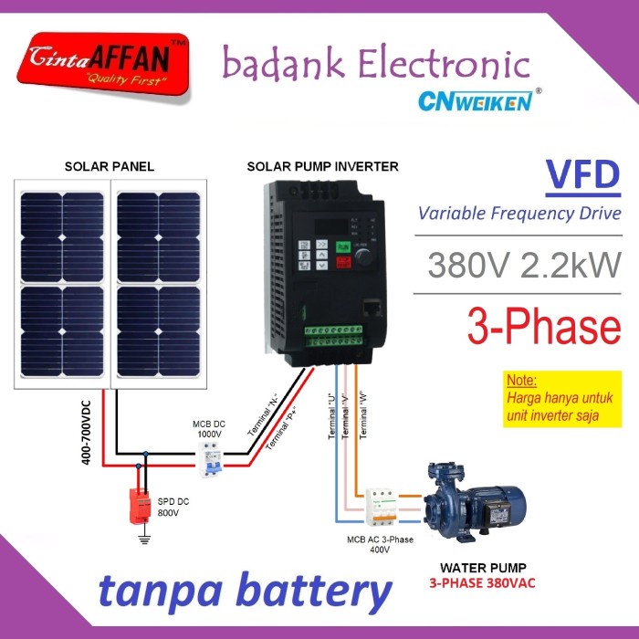 TERMURAH SOLAR WATER PUMP INVERTER 3-PHASE 2.2KW 3HP 5A OUTPUT 380VAC VFD TERLARIS