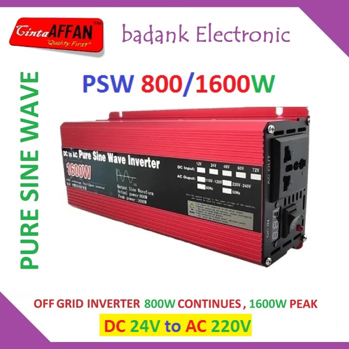 TERMURAH JINSI PSW INVERTER 800/1600W 24V 220VAC 50HZ BEST SELLER