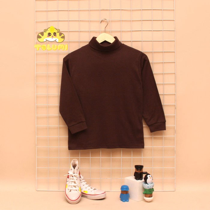 KAOS ATASAN TURTLE NECK ANAK UNISEX LENGAN PANJANG 1-5 TAHUN COKLAT