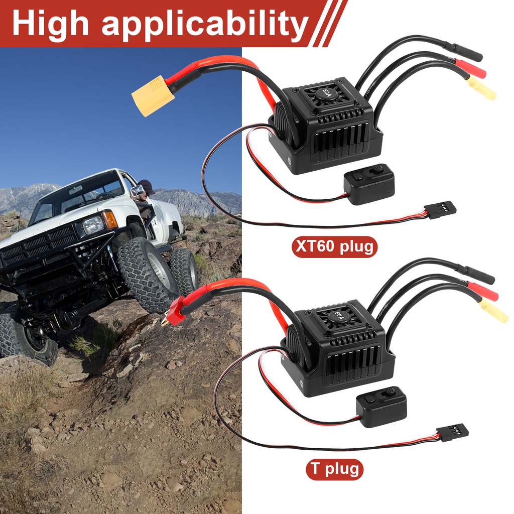 60A RC Part Waterproof Brushless Sensorless Dustproof Brushless ESC with XT60 Plug Adjustable Brushl