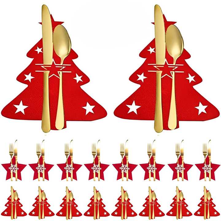 Christmas Cutlery Holder Knife and Fork Pocket Bag Cutlery Cover Star Tree Elk New Year Christmas Pa