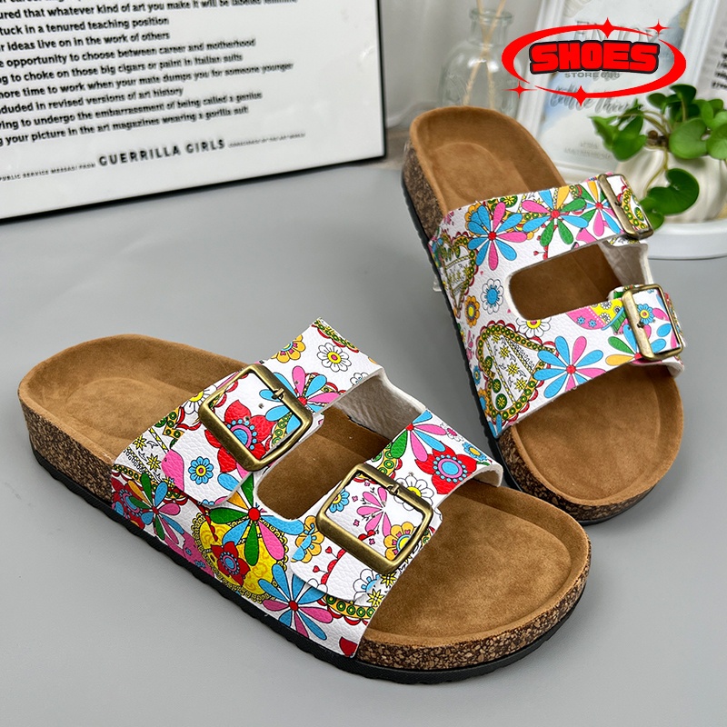Discount Sandal Slide Footbed Casual Vintage Two Strap Wanita Suede Brown Original 2428B