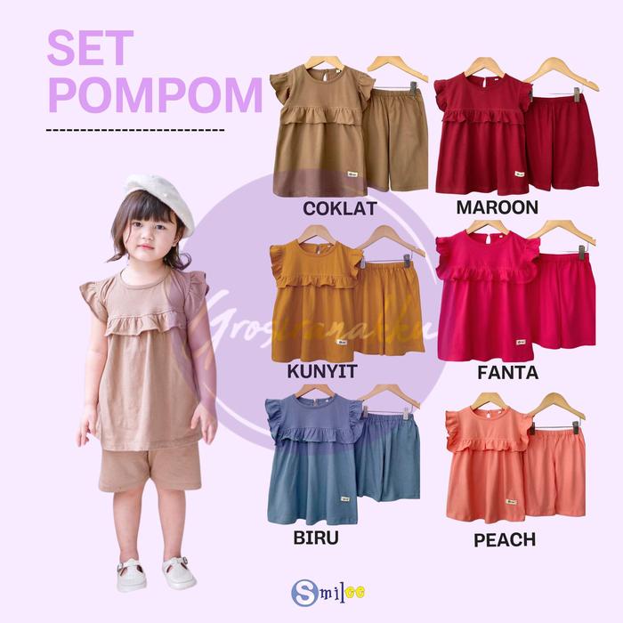 Setelan Anak Kaos Smilee Pompom Mix Warna Size 1-5 Tahun Perempuan Katun Bayi Parsel Cewek