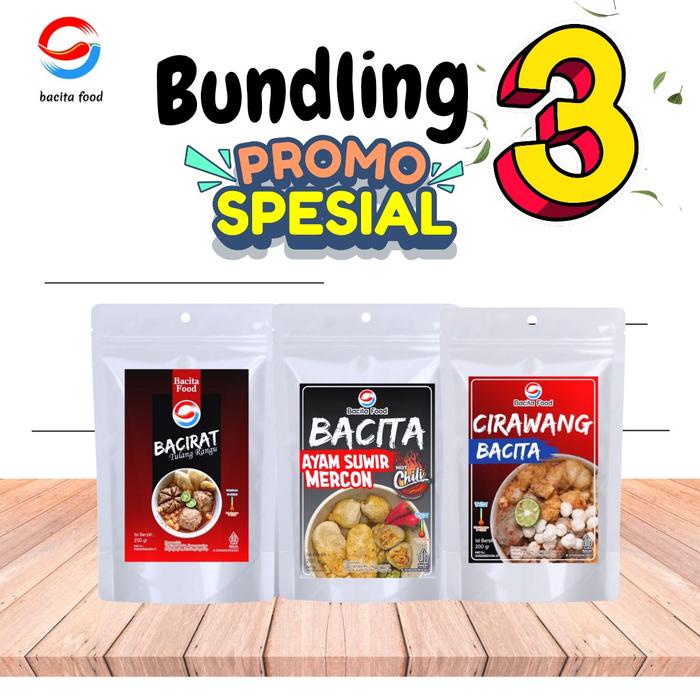 

(Paket bundling 3 )Bacirat ,Baso aci ayam suwir, Cirawang Pedas Makanan Food