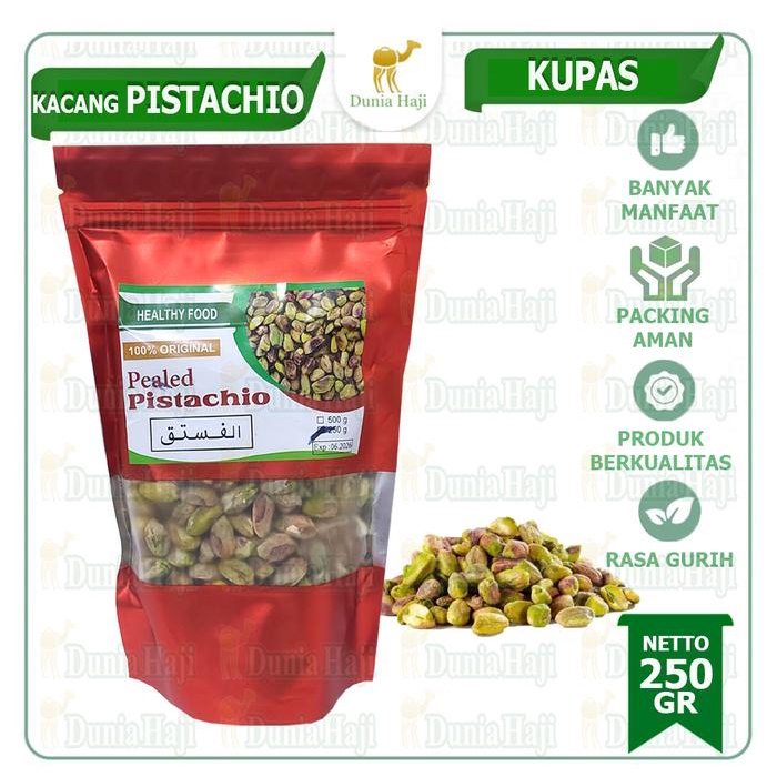 

Kacang Arab Pistachio 250GR Kupas Roasted Pistacio Fustuk Matang Tanpa Kulit Cangkang Panggang