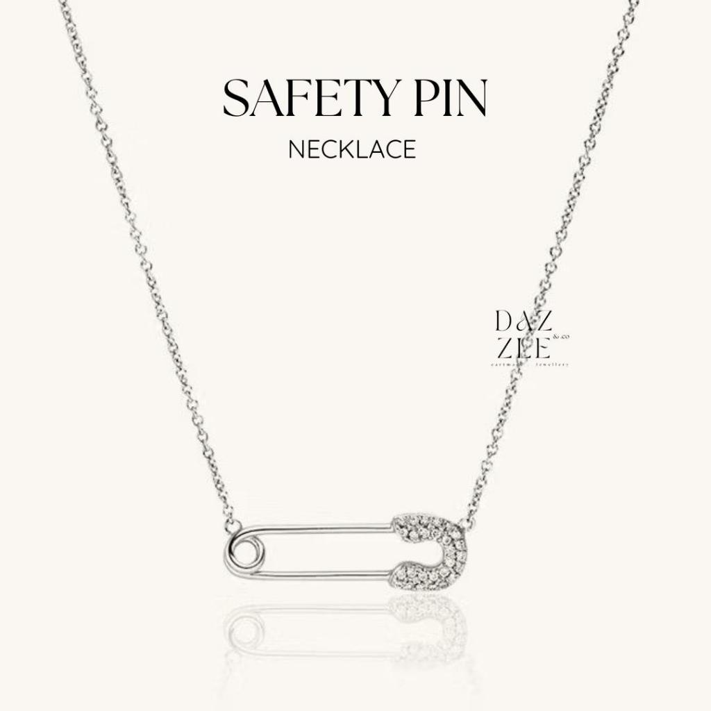 Safety Pin Necklace Kalung Titanium Kalung Anti Karat DAZZLENCO Aksesoris Perhiasan Silver Wanita