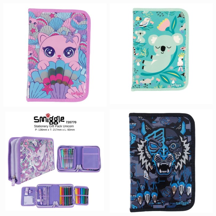 

Smiggle Stationery Gift Pack Pencil Case/Koala, Purmaid, Tiger,Unicorn Kode 872