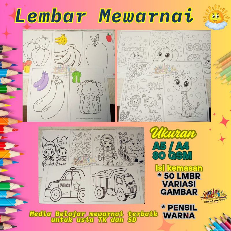 

Awet Paket 50 Lembar Mewarnai A5 Free Crayon