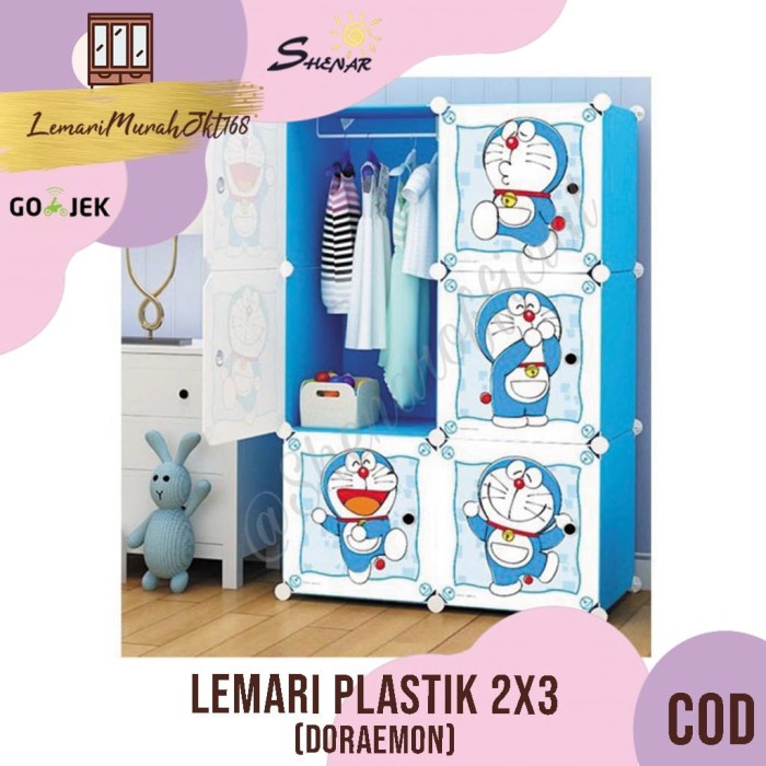 JAYAmart- LEMARI PAKAIAN PLASTIK 2X3 LEMARI ANAK KARAKTER-DORAEMON,SHENAR