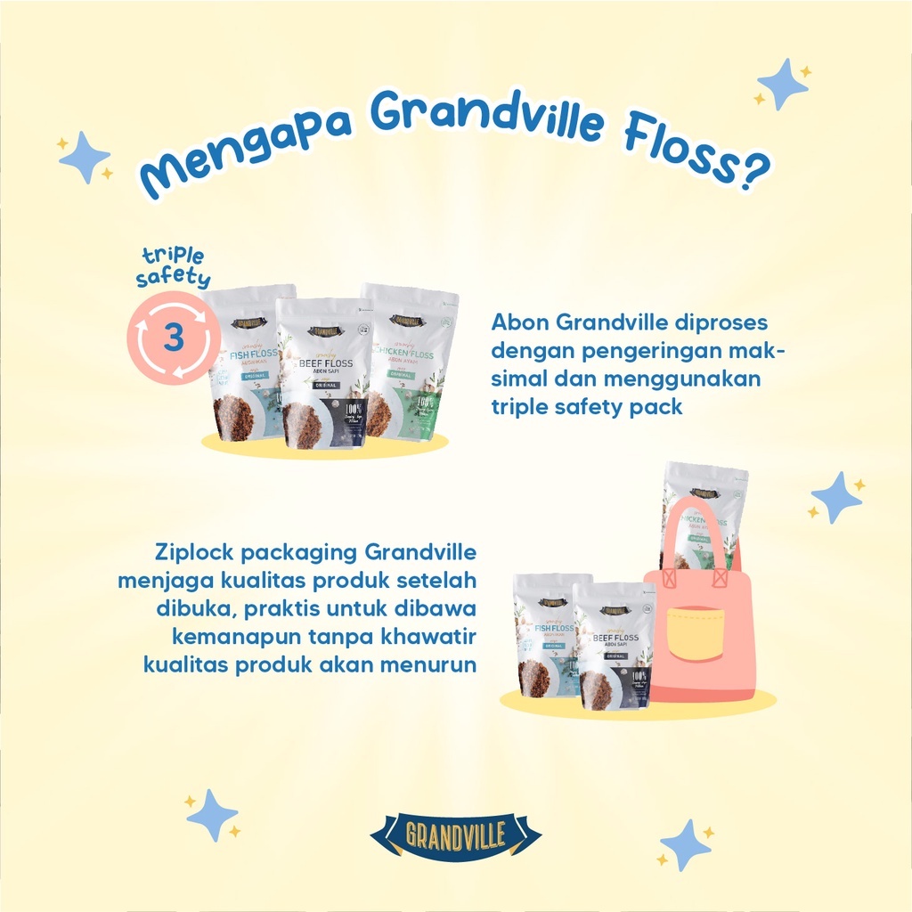 

Grandville Abon Sapi Ayam Ikan Crunchy Makanan MPASI Instan Snack Anak Non MSG Halal Praktis