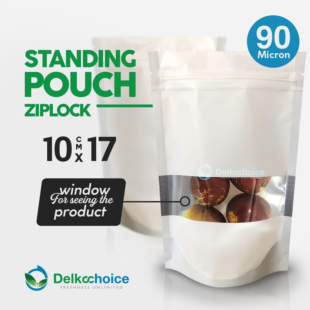 

STANDING POUCH ZIPLOCK WINDOW WHITE METALIZED - KEMASAN SNACK MAKANAN 10x17CM [1 PACK ISI 100 PCS]