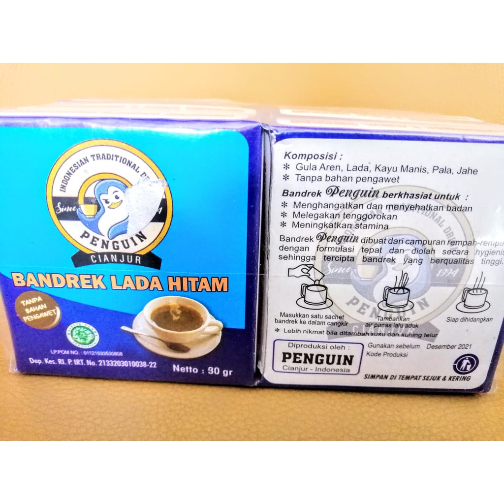

HJE Bandrek Lada Hitam Cap Penguin Asli Khas Cianjur 10 pcs Minuman Hangat