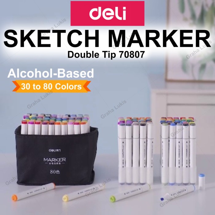 Deli Color Marker With Bag Spidol Warna Dengan Tas 30/40/60/80 70807