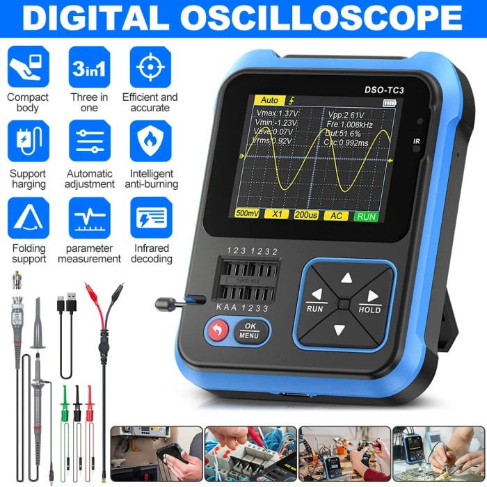Ready Jt Osiloskop Digital Oscilloscope Mini Handheld Fnirsi Dso-Tc3