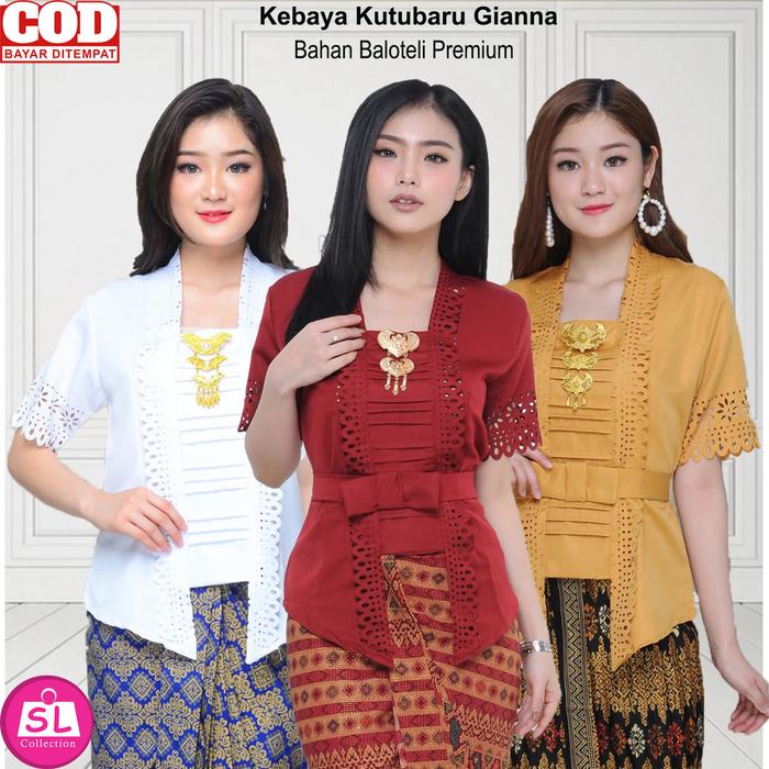 Atasan Kebaya Kutubaru Modern Lengan Pendek Laser Cut Mewah Warna Putih Cerah Merah Marun Kekinian