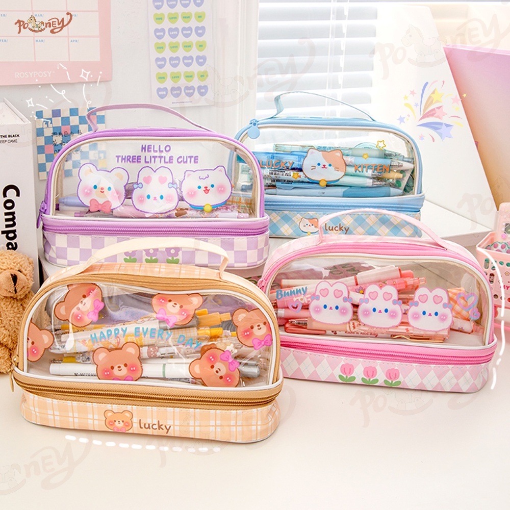 

iK! Poney Tempat pensil anak besar pen case karakter Kotak pensil transparan