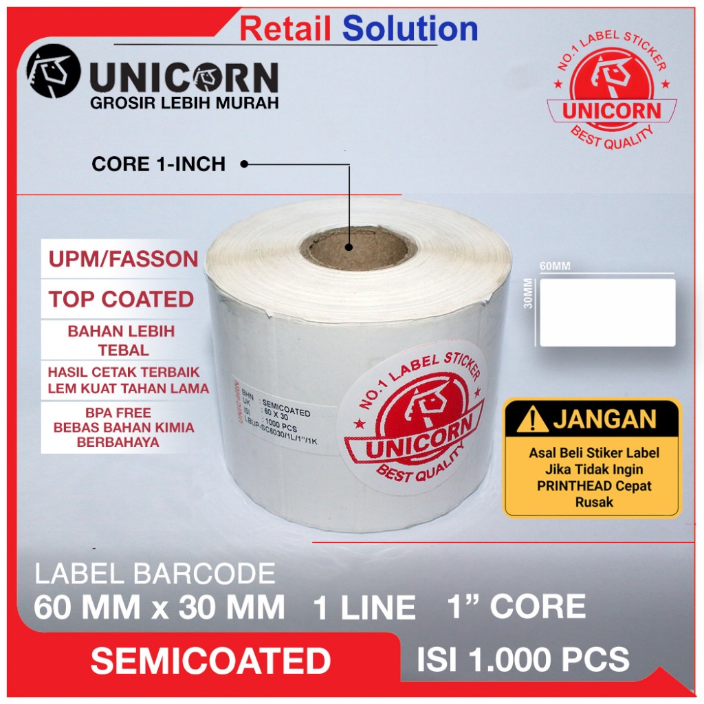 

IK! Stiker Label Barcode Semicoat 60x30 mm / 60 x 30 mm / 60x30mm / 6x3 CM