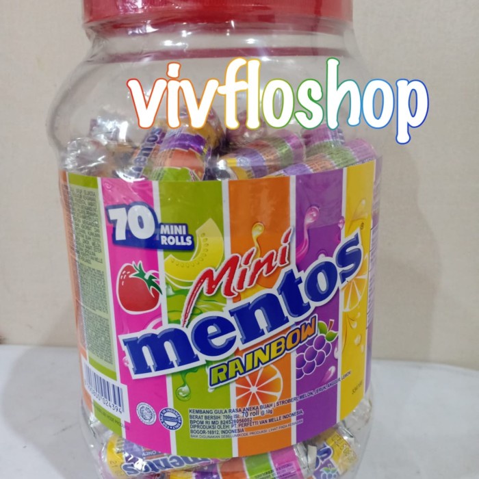 

Terlaris Mentos Mini Rainbow Roll (Fruits) Toples Isi 70 Roll Ready