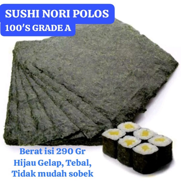 

Promo Sushi Nori 50 Lembar Polos Halal Rumput Laut Panggang Roasted Seaweed 21X19 Cm - Nori Kemasan