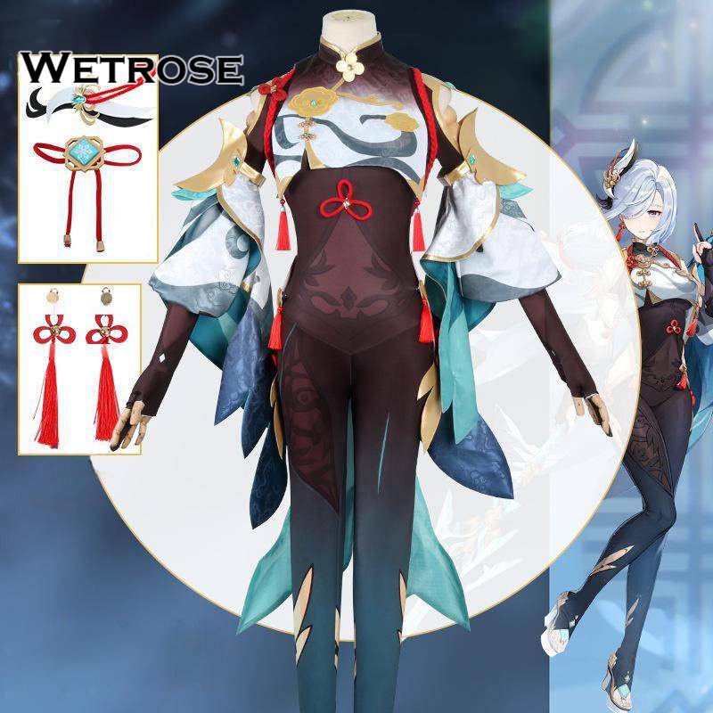 WetroseGenshin Impact Shenhe Cos Baju Role Playing Clothes Women's Costume Cosplay Kostum Full Set