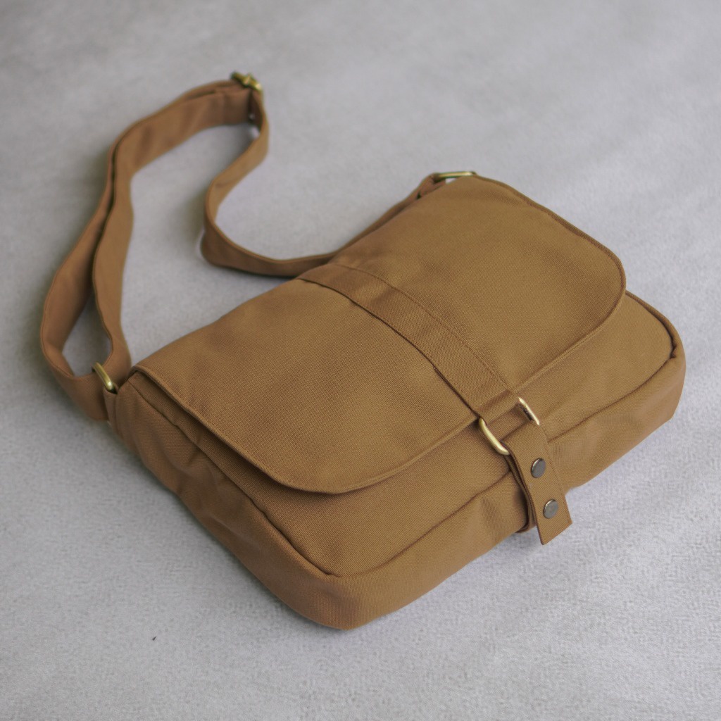 CUCI GUDANG RANU - Thevan Vintage Canvas Sling Bag Brown Tas Selempang Kanvas