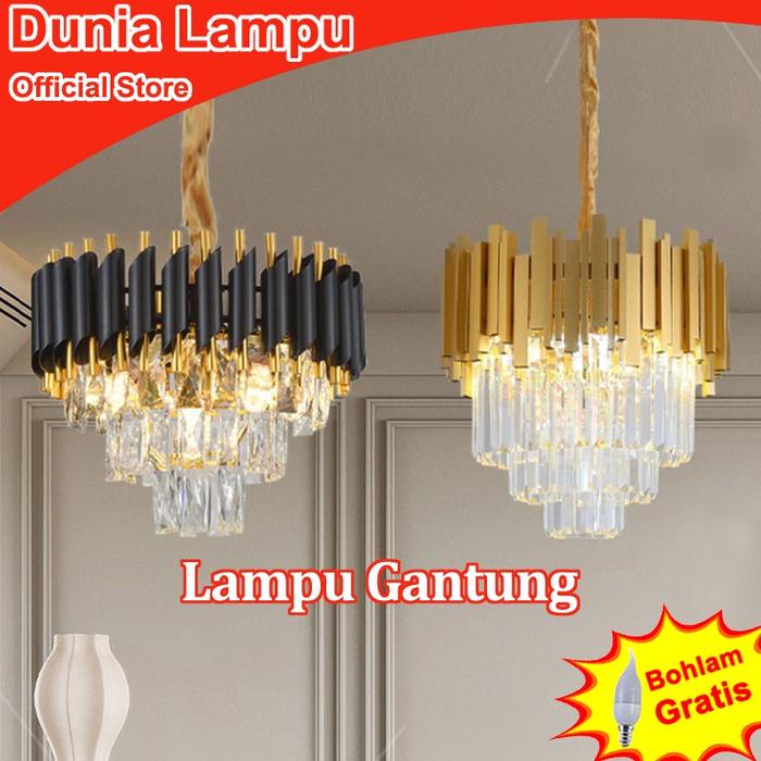 Dunia Lampu Lampu Gantung Kristal Bulat Hitam Lampu Gantung 3 Susun Lampu Gantung Akrilik Lampu