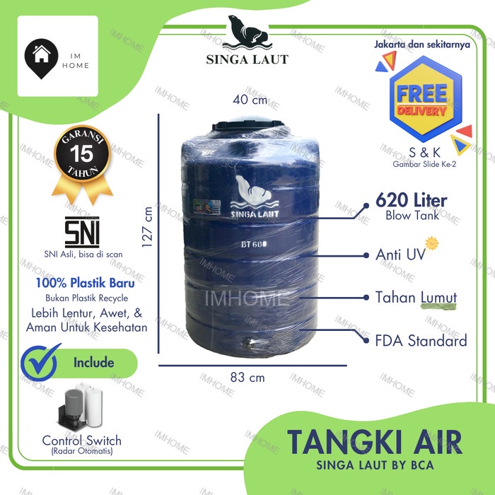 Tangki / Toren Air Singa Laut 600 Liter Anti Lumut Blow Tank 500 Liter