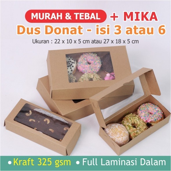 Dus Box Donat isi 3/6 Mika Jendela -Kraft Laminasi -Box Brownies Mika