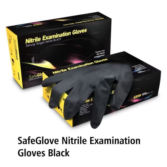[ 1 BOX ISI 100 ] SARUNG TANGAN KARET HITAM NITRILE FOOD GRADE