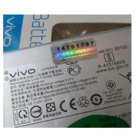 Vivo B-T6 Bt6 Original 100% Genuine Battery Batre Baterai Vivo T1 5G Y75 5G Iqoo Z6 5G Longhe