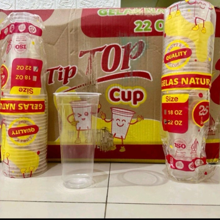 Gelas Plastik 22 Oz Datar Slim Merk Tiptop / Gelas Teh / Gelas Es Buah 22 Oz Datar Slim - Grosir Dus