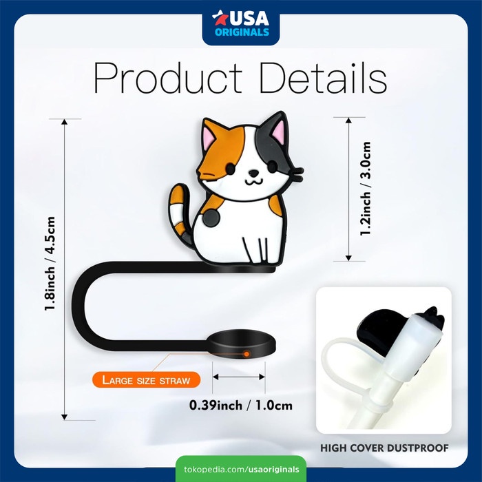 Stanley Owala Corkcicle Straw Cover Kitty Cat Kucing Tutup Sedotan Tumbler 10Mm - Asli