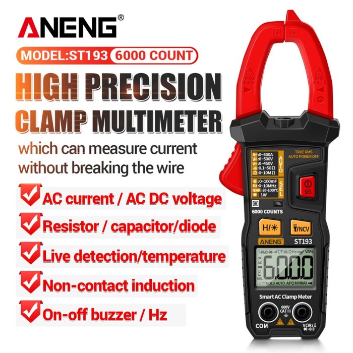 ANENG ST193 Digital Clamp Multimeter Tang Ampere Voltage Tester Clamp
