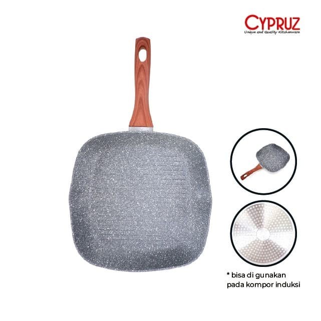 Cypruz Grill Bbq Pan Marble 28Cm Fp0648 Wajan Panggang Induksi