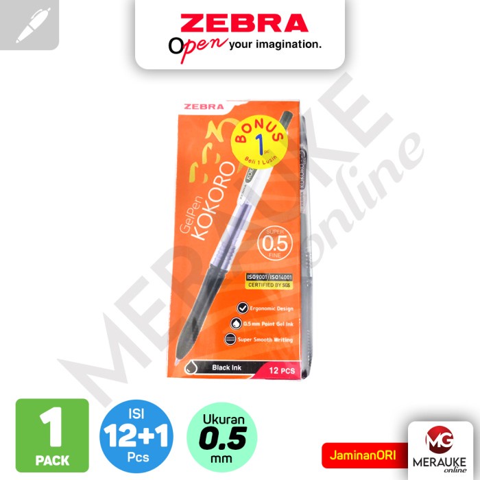 

ATKJaya- Gel Pen KOKORO 0.5mm Hitam LUSIN (1 Pack isi 12+1)