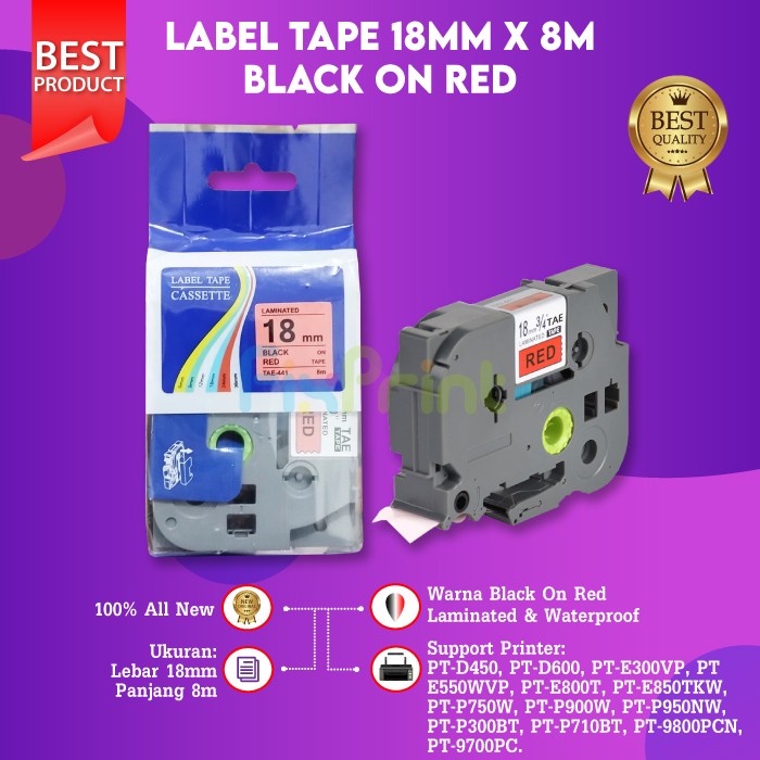 

ATKJaya- Compatible Label Tape Laminated TZE-441 18mm X 8m Black On Red New