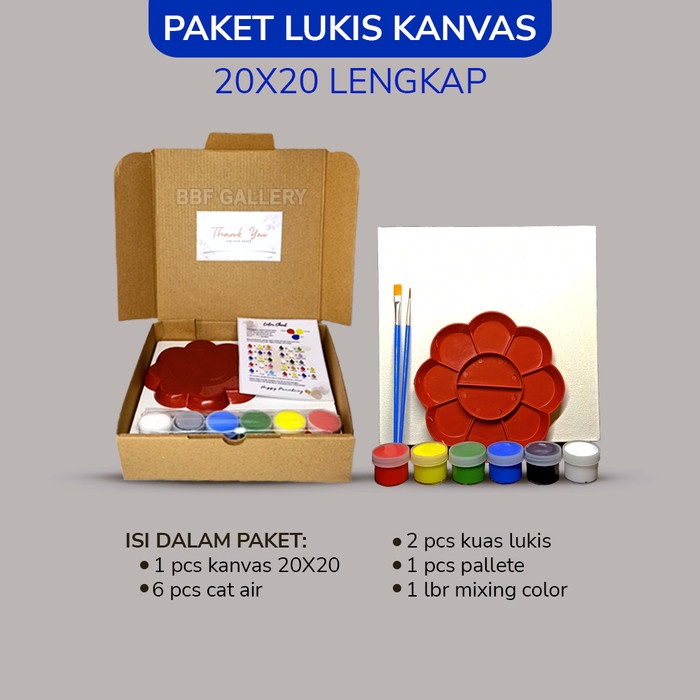 

ATKJaya- Paket Lukis Kanvas 20x20 20x30 Lengkap Cat Air Akrilik Palet Kuas Set