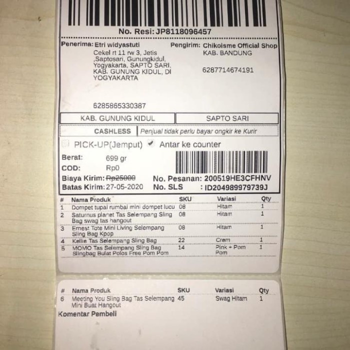 

ATKJaya- LABEL STIKER THERMAL PENGIRIMAN ALAMAT PAKET 10X15CM tanpa ribbon 4x6