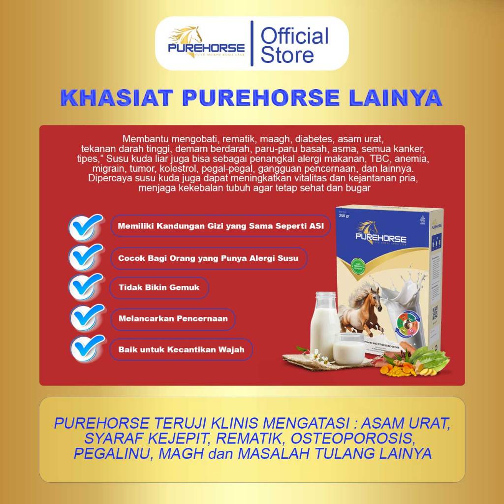 

Purehorse Susu Kuda Rendah Gula 1 Box Kemasan 250gr