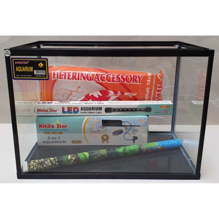 Paket aquarium Nikita Triset L dengan Lampu celup LED DiskonJual MurahHarga DiskonObral