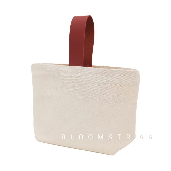 

SOUVEN- [ Apricot ] Tas Kanvas Hampers Bag Tote Canvas Leather Handle Goodie
