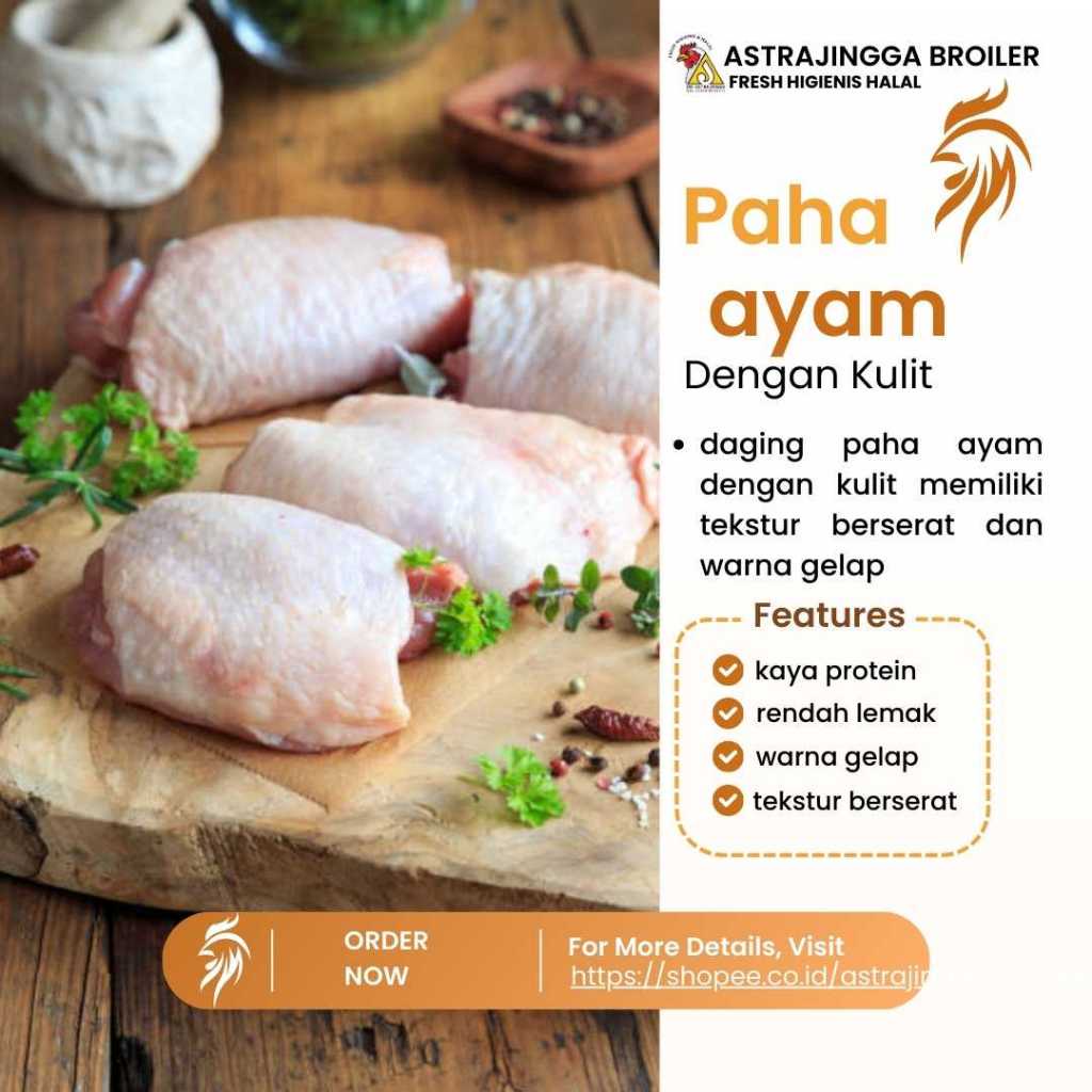 

Daging ayam paha fillet boneless dengan kulit 1kg astrajingga broiler