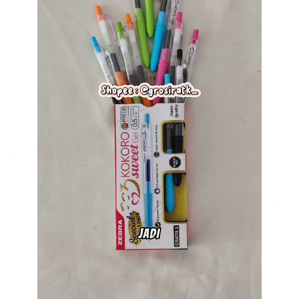 

Zebra Pulpen Kokoro Sweet 13 Pcs / Kokoro Sweet 1 Lusin (Tinta Hitam 0.5) Free 1 Pcs