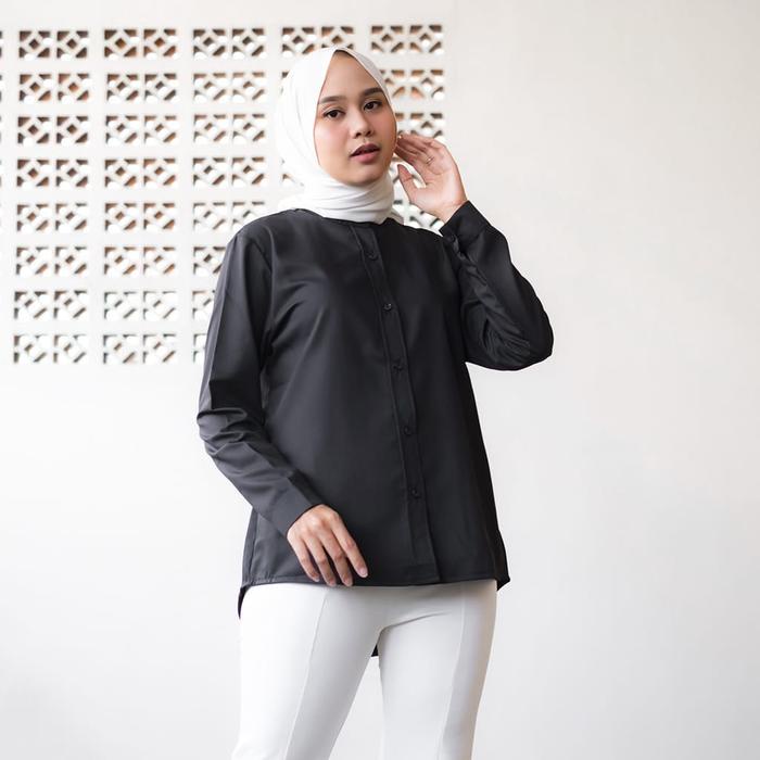 Diskon Haymeeidn - Kemeja Polos Wanita Kerah Sanghai Atasan Baju Kantor Cewe Jumbo Toyobo Fodu