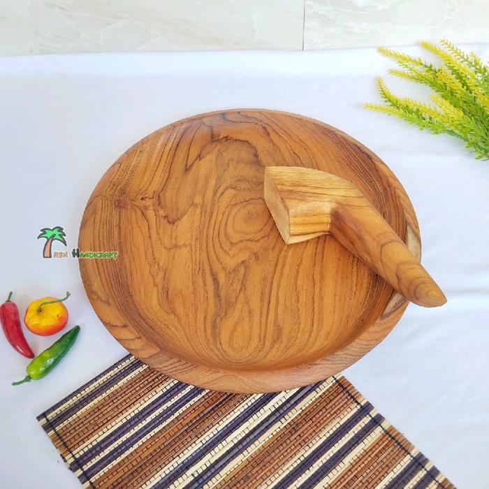 ARENHANDICRAFT Cobek+uleg kayu jati 30cm