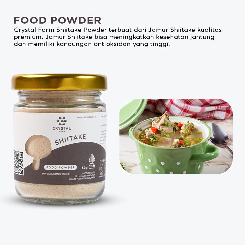 

CRYSTAL FARM Shiitake Bubuk Jamur Halal BPOM 80GR Serbuk Tabur Mushroom Food Powder Kaldu MPASI Non