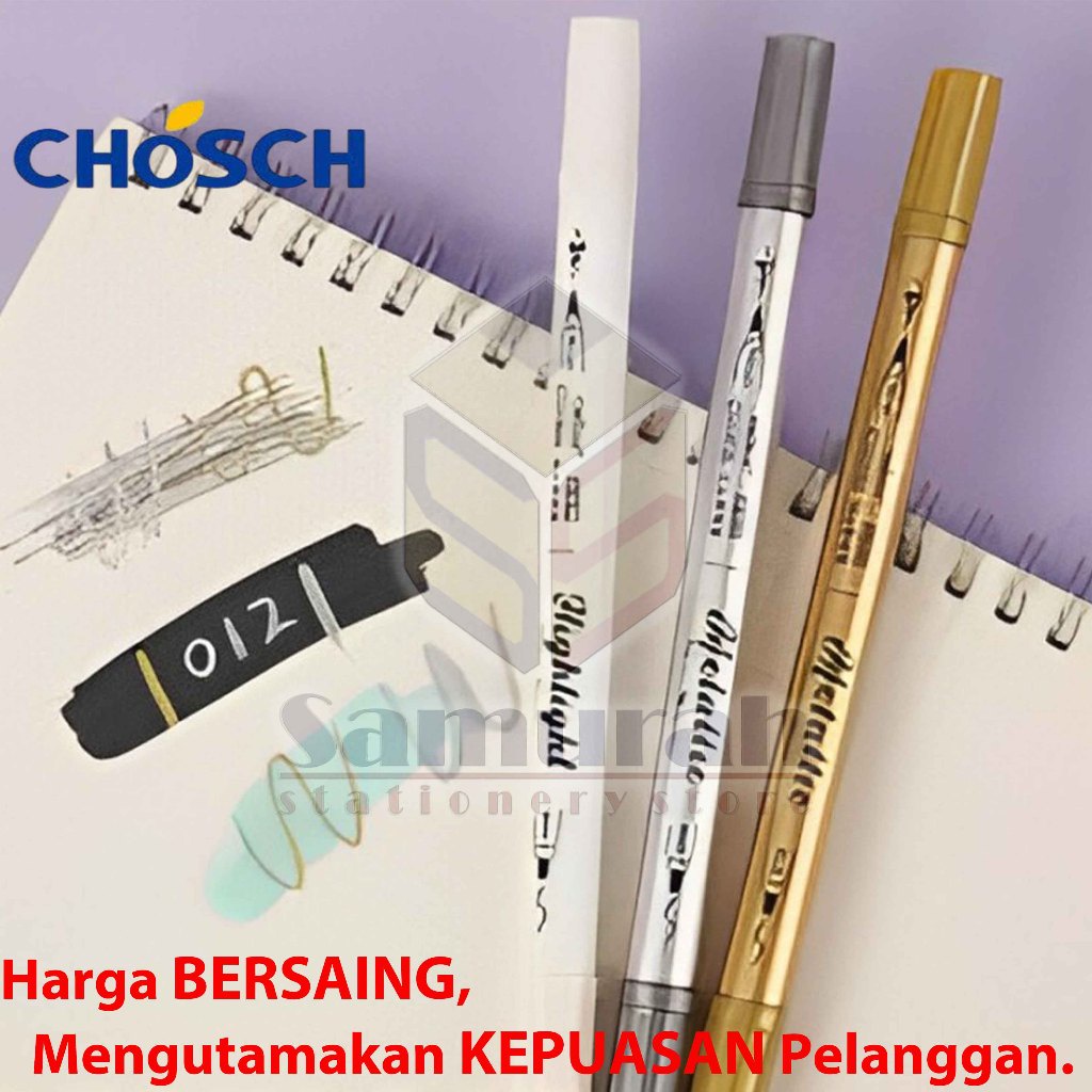 

Spidol Metalik Chosch CS H886 Set isi 4 pcs / Metallic Twin Marker Brush & Bold Warna Putih - White
