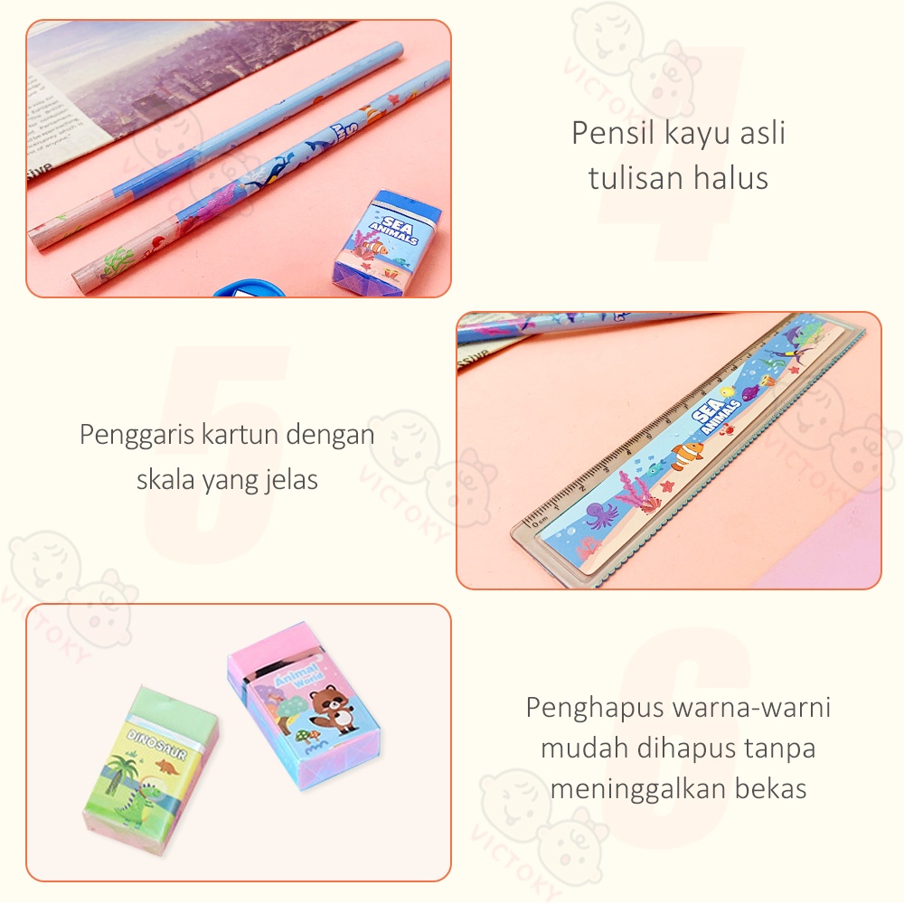 

Victoky Alat Tulis Kotak Pensil Anak Kartun Stationery Set Lengkap